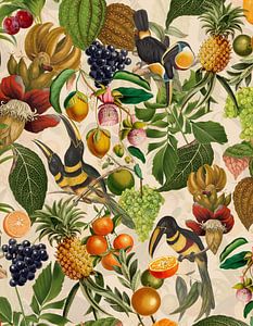 Vintage Tropical Toucan et Fruits Exotiques Jardin sur Floral Abstractions