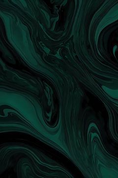 Dynamique liquide abstraite vert foncé et noire sur De Muurdecoratie