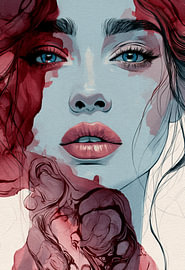 Blumenporträt mit blauen Augen und rosa Lippen von SPEQ ART