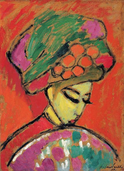 Alexej Jawlensky-Jong-Mädchen mit Blumenhut, 1910 von finemasterpiece