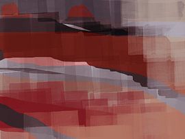 Moderne abstrakte Kunst. Landschaft in Taupe, Flieder und Terra II von Dina Dankers