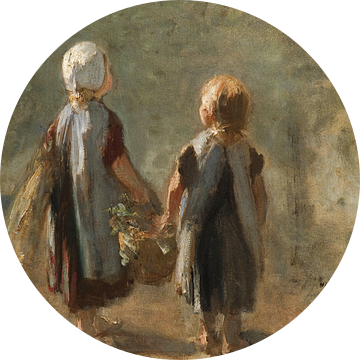 Twee kleine meisjes die een mand dragen - Jozef Israëls (gezien bij vtwonen)