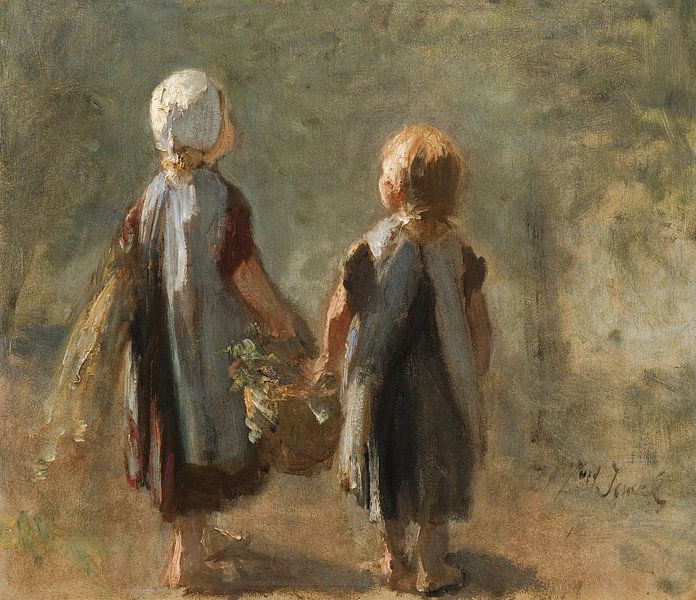 Twee kleine meisjes die een mand dragen - Jozef Israëls van Creative Masters