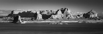 Panorama of Lake Powell in Black and White
