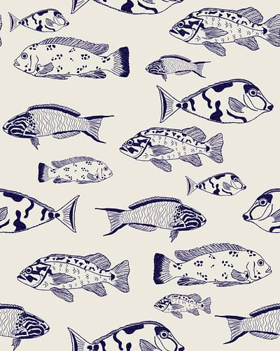 Underwater: pattern of fish drawings