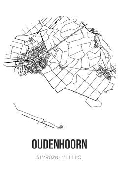 Oudenhoorn (South-Holland) | Map | Black and White by Rezona