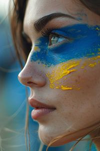 Porträt mit den Farben der ukrainischen Flagge von Egon Zitter