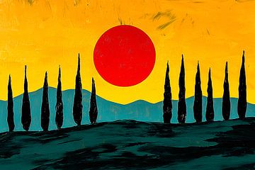 Abstracte zonsondergang met bomen van Imperial Art House
