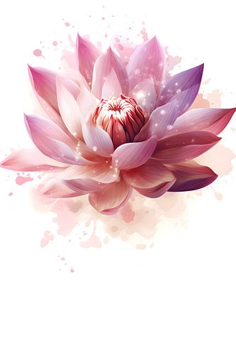 aquarelschilderij Lotus Bloem op witte achtergrond