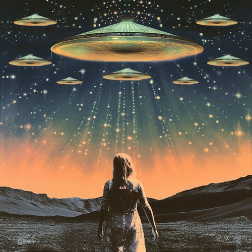 A Woman Standing Beneath a UFO