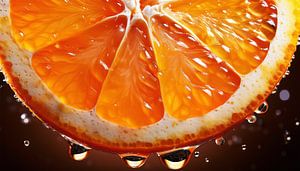 Detaillierte Nahaufnahme einer frischen Orangenscheibe