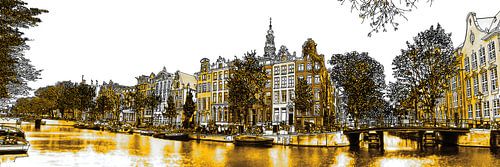 Pentekening Zuiderkerk Amsterdam Kloveniersburgwal Gouden Tekening Lijntekening Panorama