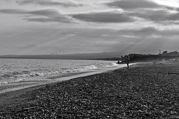 Radiant, dramatic evening light on the coast of Sicily - monochrome