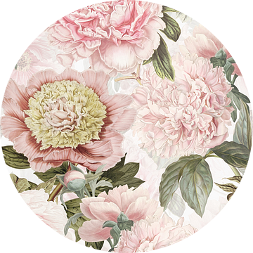Pastel Vintage Pioenroos Patroon van Floral Abstractions