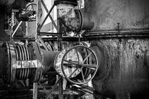 Schwarzweiße industrielle Nahaufnahme von industriellen Details