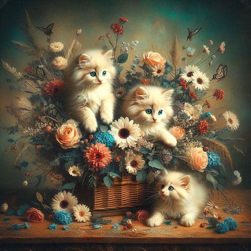 Ragdoll kittens met bloemen