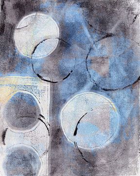 Abstract modern geometric art in blue, yellow and grey by Dina Dankers