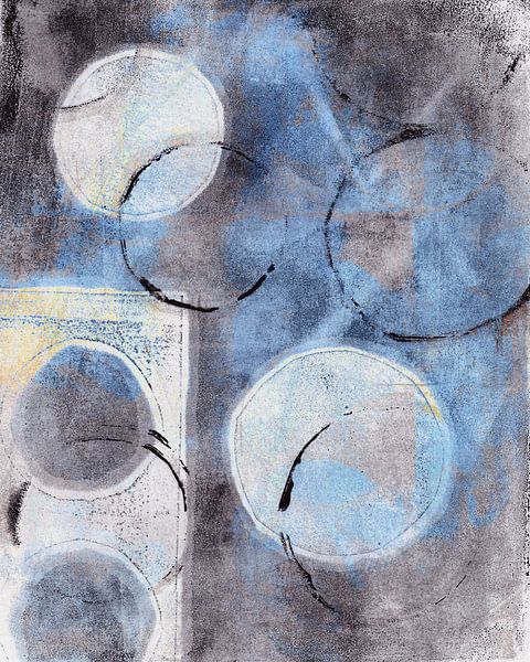 Abstract modern geometric art in blue, yellow and grey by Dina Dankers