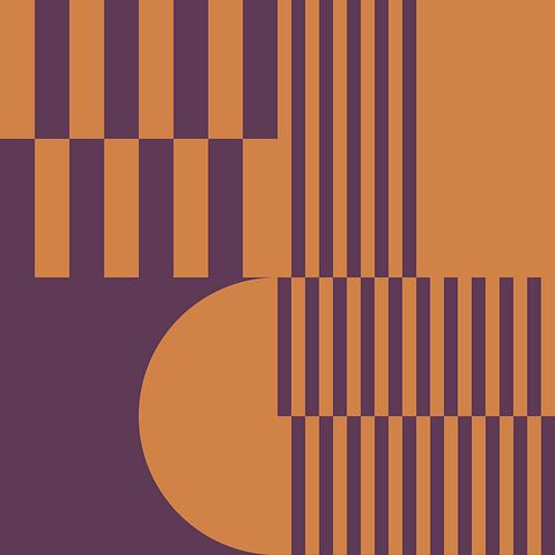 70s Retro formes abstraites multicolores en violet et jaune foncé