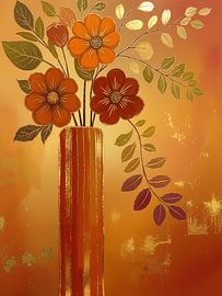 Golden Glow: Art Deco Flower Still Life in Warm Orange Shades