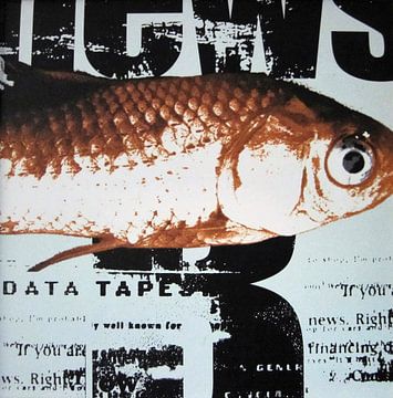 Vis op krantenpapier, goudvis van Muurbabbels Typographic Design