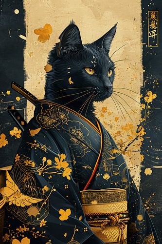 Samurai kat met zwart en goud
