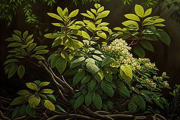Bosbladeren met bloesems van Vythryd Arts