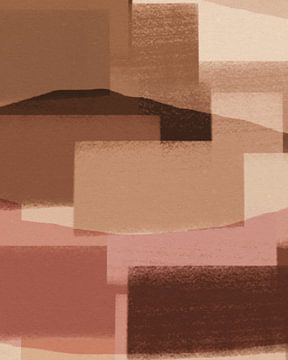 Abstracte organische vormen en lijnen in warme kleuren. Kleurblokken in bruin en roze van Dina Dankers