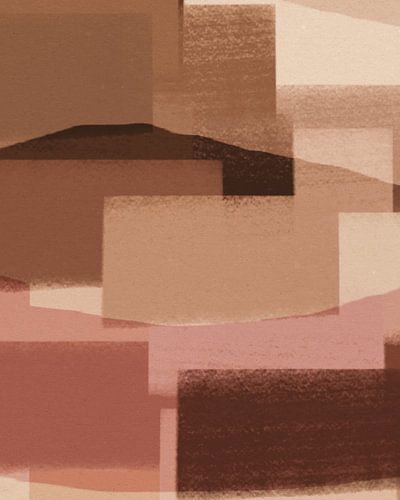 Abstracte organische vormen en lijnen in warme kleuren. Kleurblokken in bruin en roze