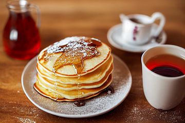 Pancakes with jam, breakfast illustration by Animaflora PicsStock