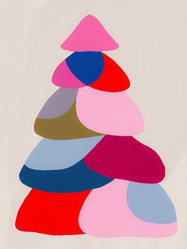 Boho-geïnspireerde illustratie van kleurrijke vormen in de stijl van een kerstboom van But First Framing