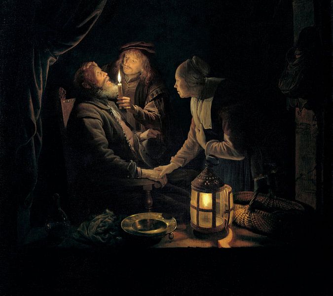 Zahnarzt bei Kerzenlicht, Gerrit Dou von Meisterhafte Meister