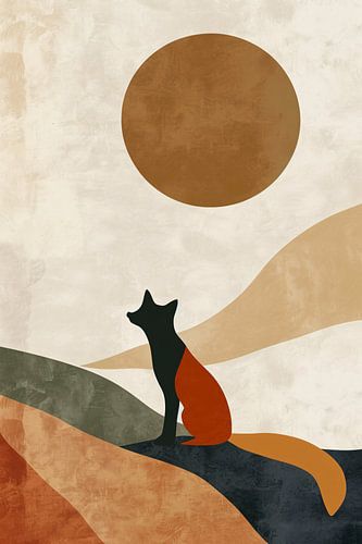 Gestileerde Vos tegen Abstracte Achtergrond in Sepia