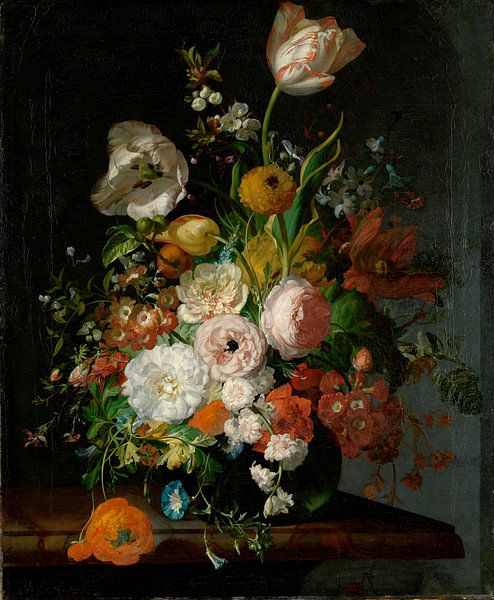 Stillleben mit Blumen in einer Glasvase,Rachel Ruysch von Meesterlijcke Meesters