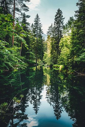 Reflecties in het groene bos
