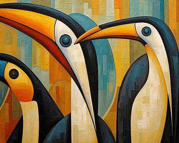 Schilderij kleurrijke pinguïns | Snavelgekte van ARTEO Schilderijen