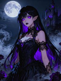 ANIME Gothic Elf Queen - Midnight Moonlight Serenade Dark Fantasy Castle by Minggu Galeri