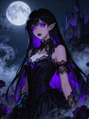 ANIME Gothic Elf Queen - Middernachtelijke maanlicht serenade Duister fantasiekasteel