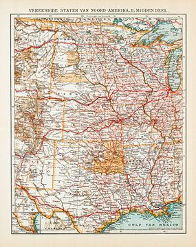 Vintage kaart Verenigde Staten van Noord Amerika 2 Midden van Studio Wunderkammer