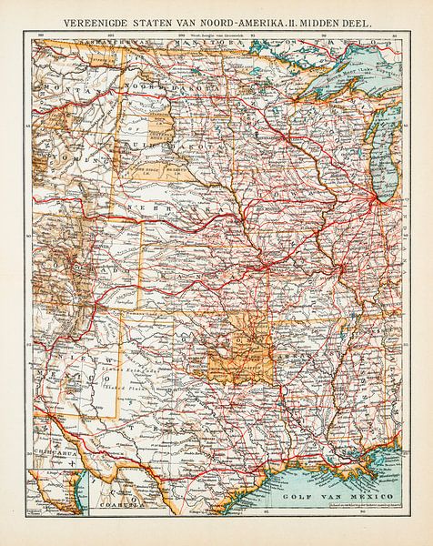 Vintage kaart Verenigde Staten van Noord Amerika 2 Midden van Studio Wunderkammer