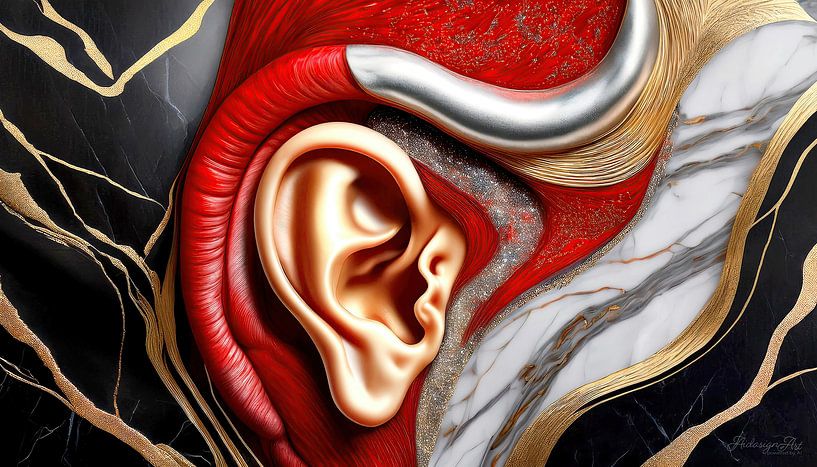 Listening to silence - an ear made of fabric, gold and marble in the field of tension between body, sound and transcendence by AidasignArt
