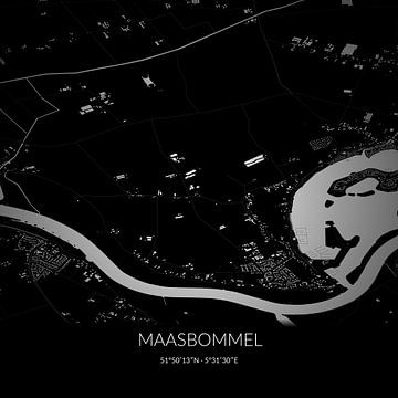Zwart-witte landkaart van Maasbommel, Gelderland. van Rezona
