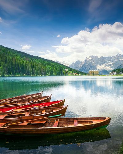 Boten op het Misurina-meer, Dolomieten