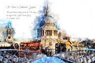 St. Paul's Cathedral, waterverf, Londen van Theodor Decker thumbnail