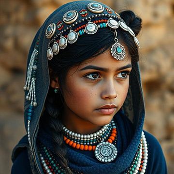 A berber girl with blue shawl. by J.a Dijkstra