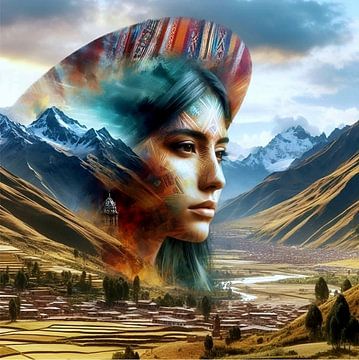Vrouw met hoed Zuid Amerika in landschap 3 van Yvonne van Huizen