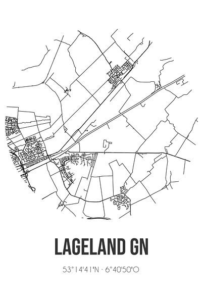Lageland GN (Groningen) | Map | Black and White by Prints of Place