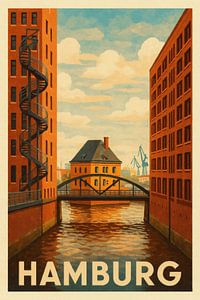 Vue sur la Speicherstadt avec pont et spirale