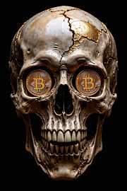 Fantasy Wall Art & Poster: CRYPTIC VALUE – Death with Bitcoins Before His Eyes