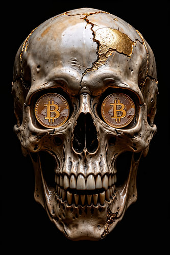Fantasy Art Wandbild: CRYPTIC VALUE – Der Tod mit den Bitcoins vor Augen